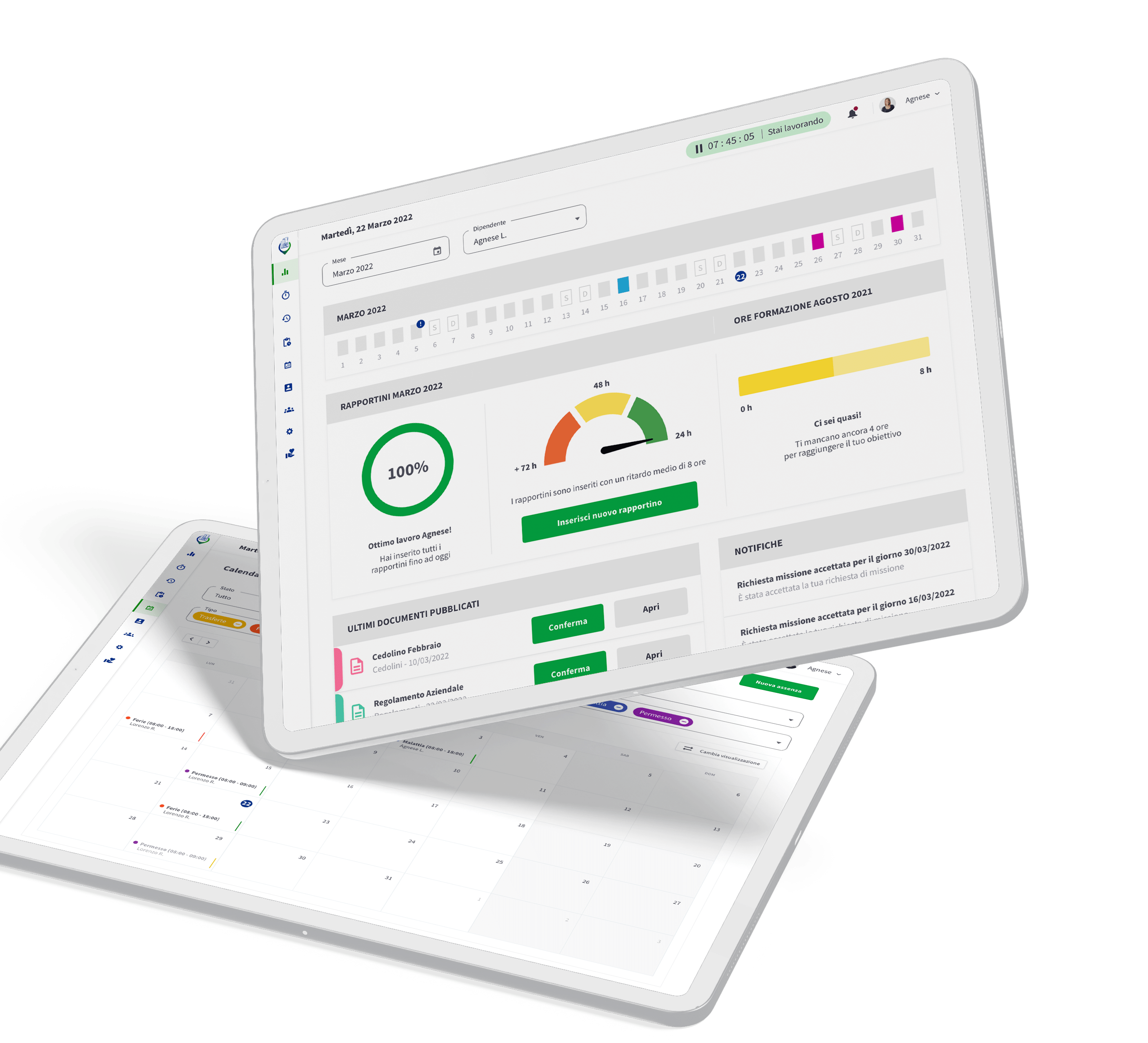 Tablet con la dashboard principale di WhereverOffice